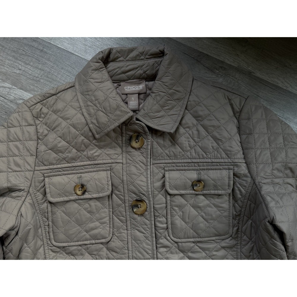 Chico's Quilted Full Button Front Jacket Women's Size 1 Medium Camel - Picture 5 of 16